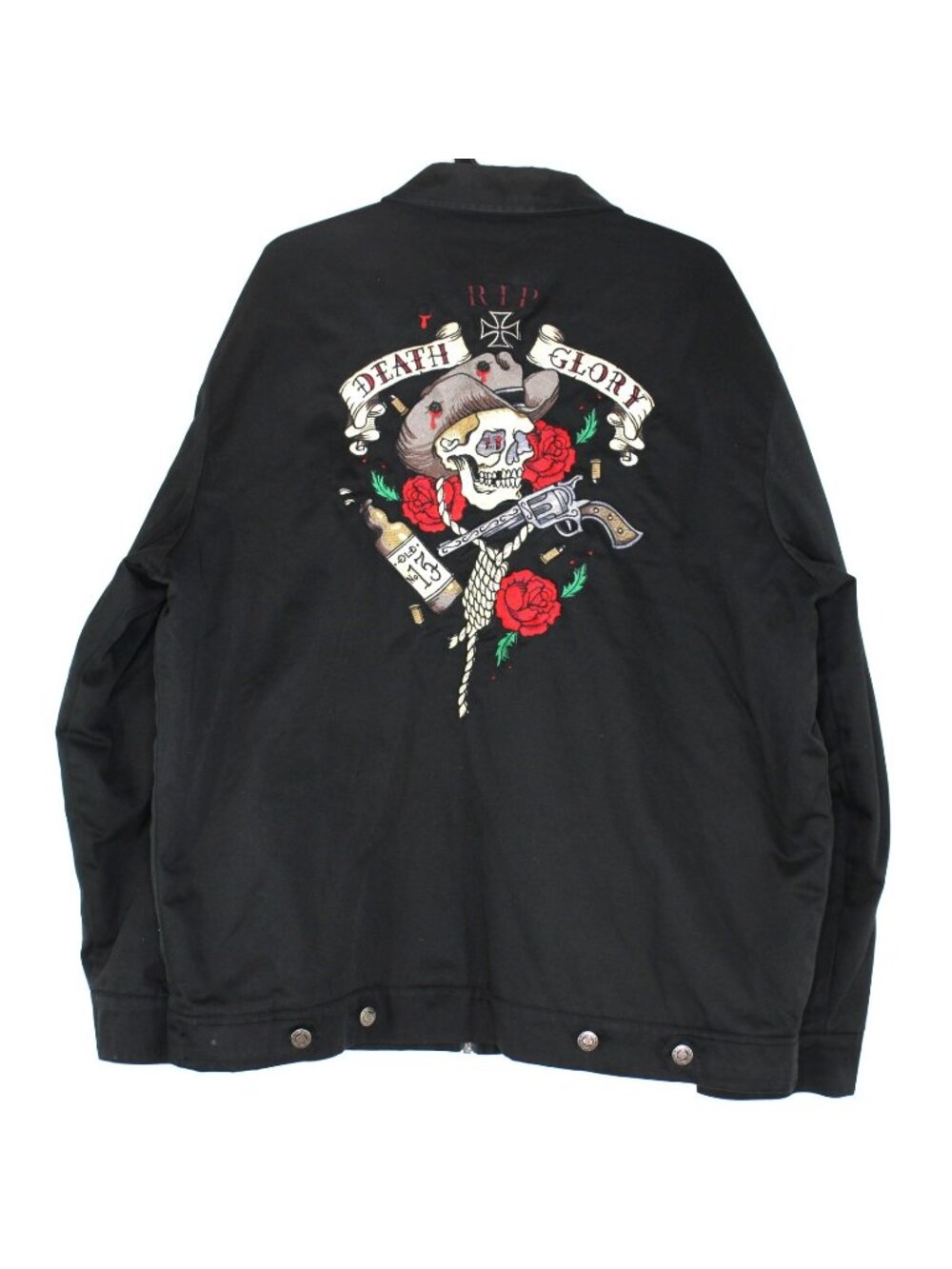 Vintage Lucky 13 Thirteen Mens 2XL Embroidered Skull Quilted Line Work Jacket Y8